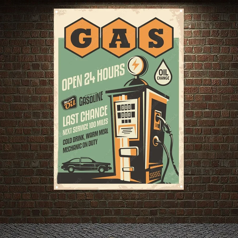 Auto Repair Shop Open - Stacja benzynowa OPEN 24 HOURS Vintage
